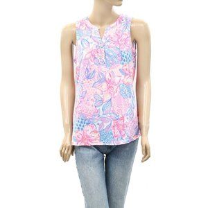 Lilly Pulitzer Floral Printed Tank Blouse Top Sleeveless Cotton Pink S